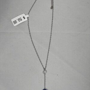 Ballet dainty blue glass pendant silver tone necklace